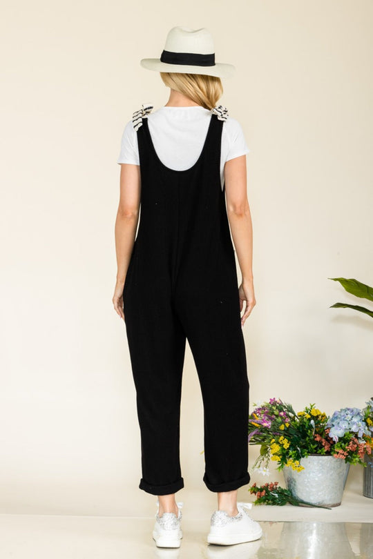 Heidi-Mode | Celeste Full Size Streifen Kontrast Tasche Rippen Overall