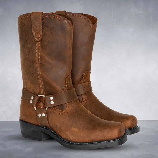 Heidi-Mode | Cowboy Stiefel Leder Western Stil Knöchelhoch Haltegurt Zum Hineinschlüpfen