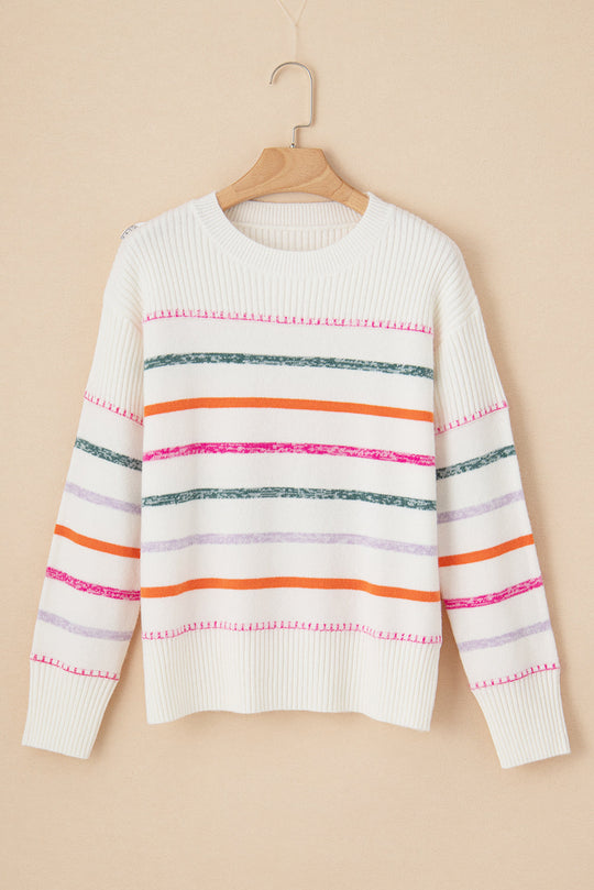 Bunt Gestreifter Pullover Mit Rippstrickmuster