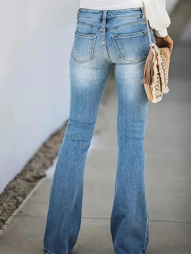 Blaue Retro-Bootcut-Jeans mit ausgestelltem Schnitt