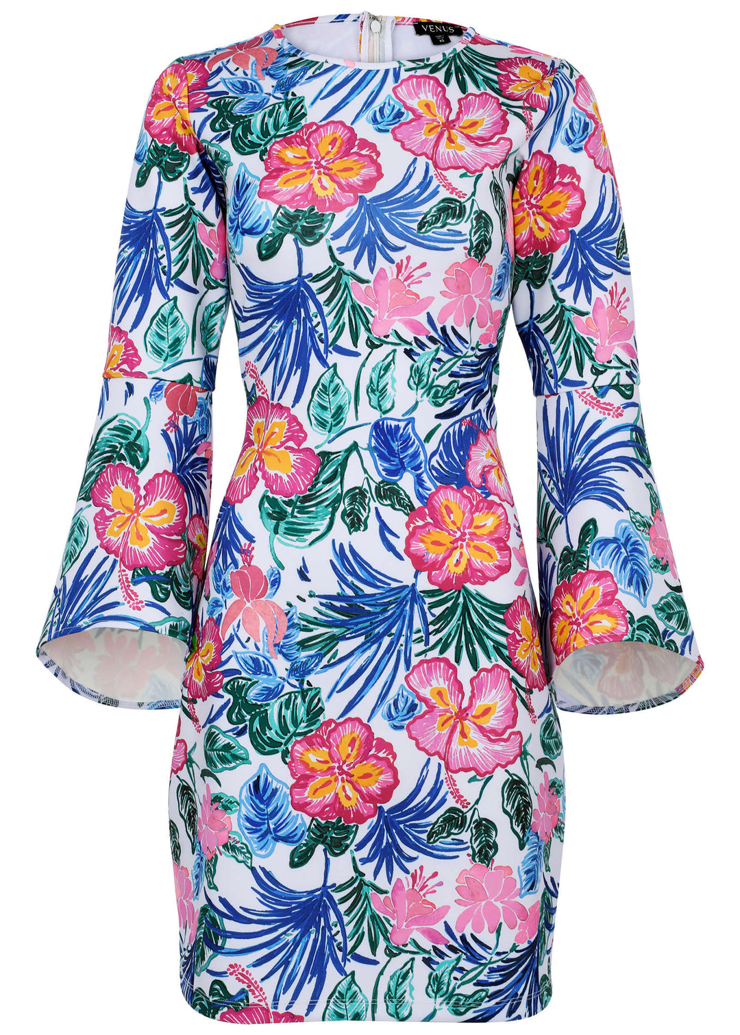 Heidi-Mode | Glockenärmel Scuba Kleid Botanischer Garten