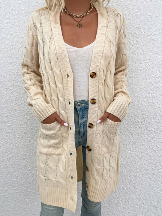 Heidi-Mode | Kabelstrick Knopfverschluss Cardigan mit Taschen