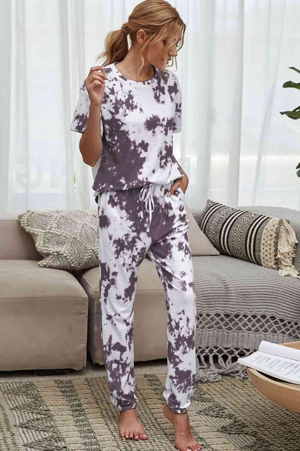 Heidi-Mode | Tie-Dye T-Shirt und Drawstring Taille Jogginghose Lounge Set