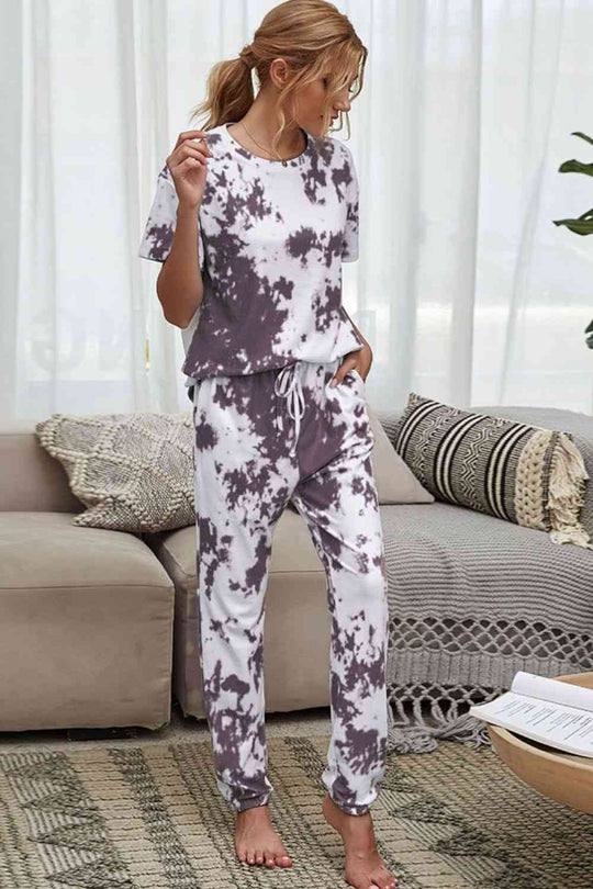 Heidi-Mode | Tie-Dye T-Shirt und Drawstring Taille Jogginghose Lounge Set