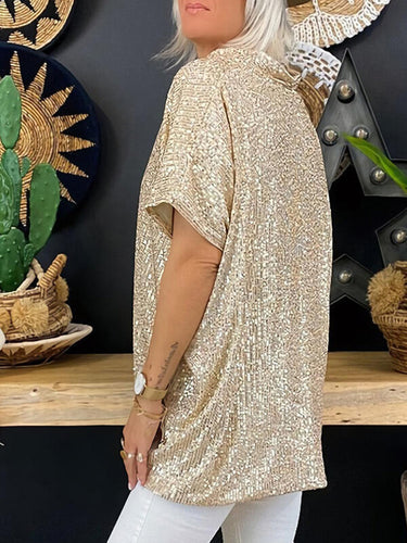 Heidi-Mode | Top mit Kurzen Ärmeln und Paillettenkragen