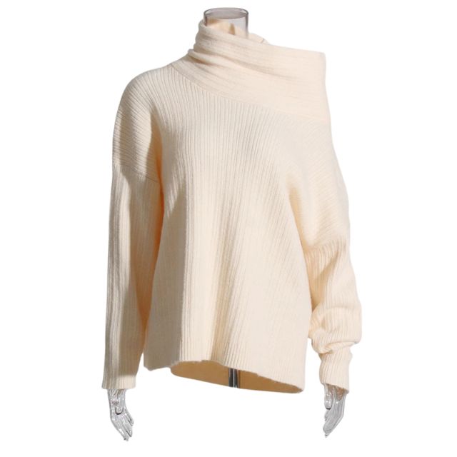 Asymmetrischer Kragen Gerippter Pullover