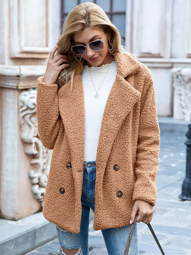 Heidi-Mode - Schicke Herbst Stilvolle Teddy Fleece Jacke mit Taschen für Frauen