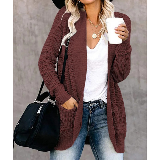 Heidi-Mode | Lange Westen Damen Offene Vorderseite Strickjacke mit Taschen