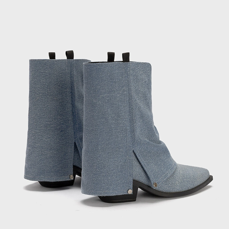 Heidi-Mode | Lässige Leder Ankleboots mit Spitzem Zeh Cowboy Stiefel Damen