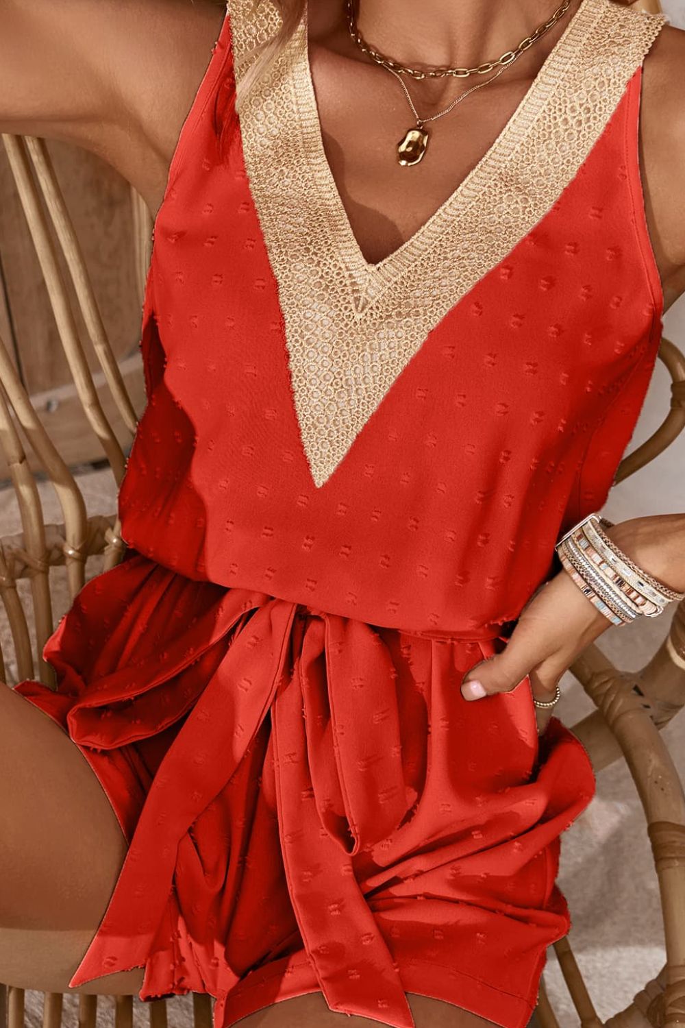 Heidi-Mode | Swiss Dot Kontrast Bindegürtel Overall