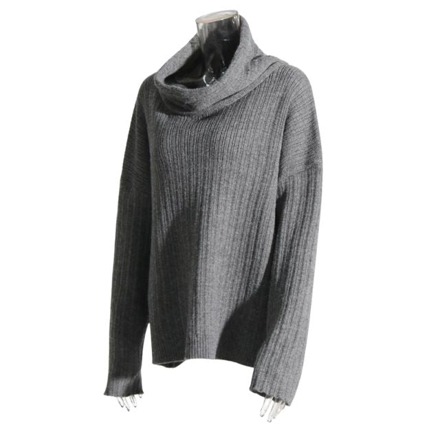 Asymmetrischer Kragen Gerippter Pullover