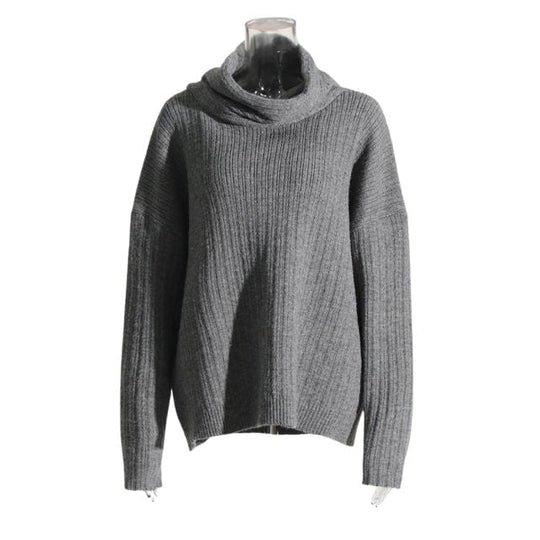 Asymmetrischer Kragen Gerippter Pullover