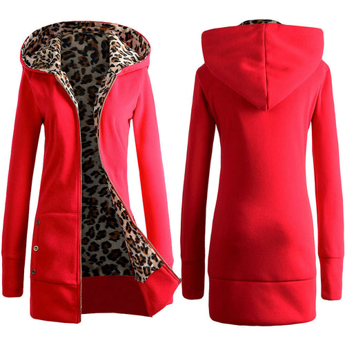 Damen Kapuzenpulloverjacke mit leopardem Innenfutter Heidi-Mode