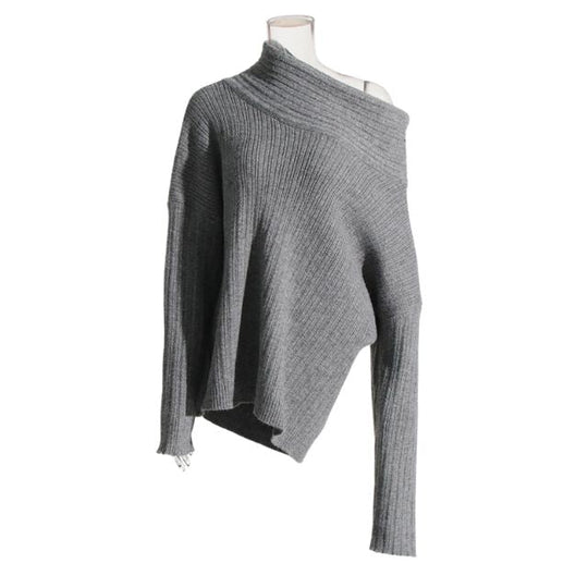 Asymmetrischer Kragen Gerippter Pullover