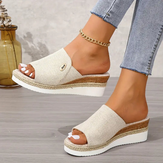 Heidi-Mode | Jeans Slip-On Keil Sandalen mit Plateau