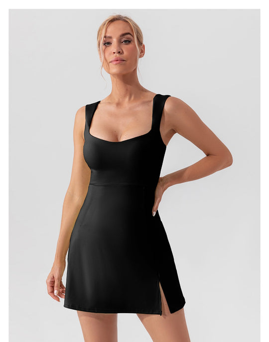Heidi Mode | Hosenträger einfarbig Yoga Tennisrock leichtes Sportkleid
