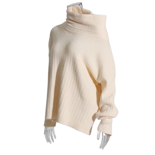 Asymmetrischer Kragen Gerippter Pullover