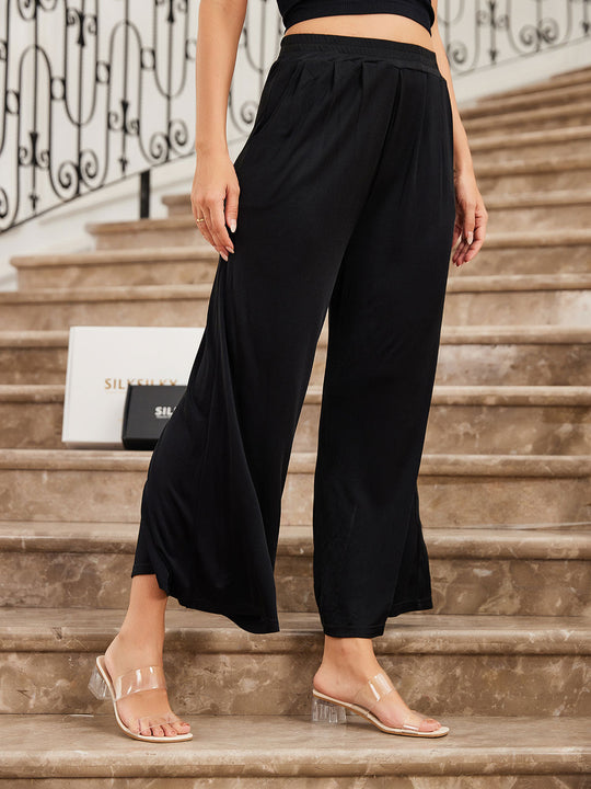 Heidi-Mode | Bequeme Breite Bein Seiden Strick Damenhosen