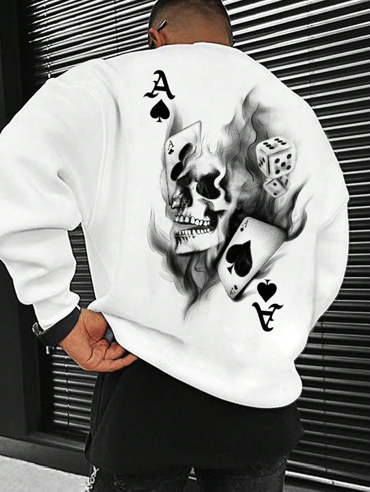 Heidi Mode | Herren Sweatshirt mit Skull & Poker-Muster