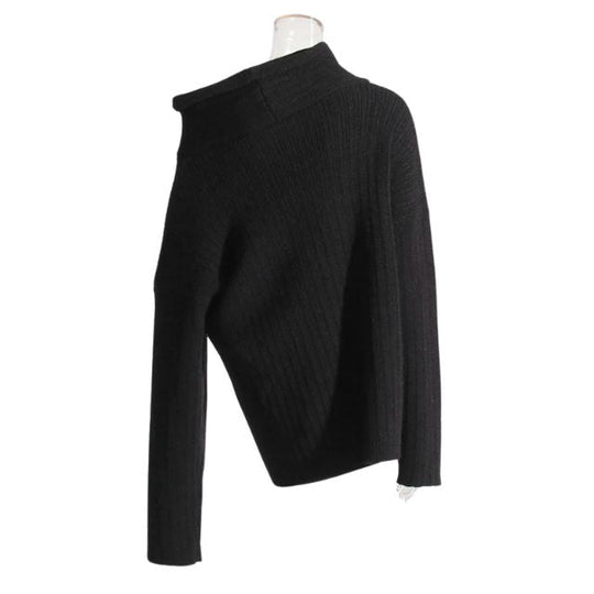 Asymmetrischer Kragen Gerippter Pullover