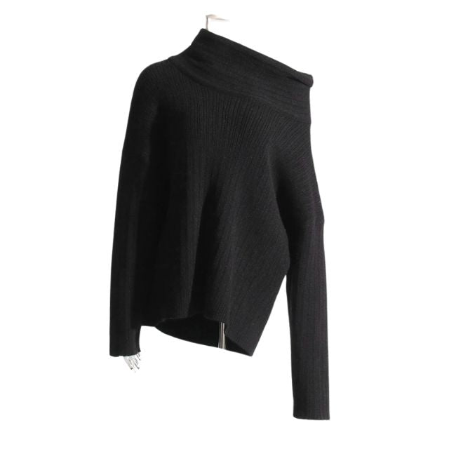 Asymmetrischer Kragen Gerippter Pullover