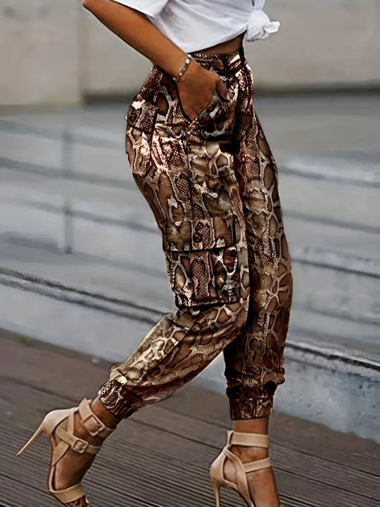 Heidi-Mode | Schicke Snake Skin Print Jogginghosen mit Hohem Bund