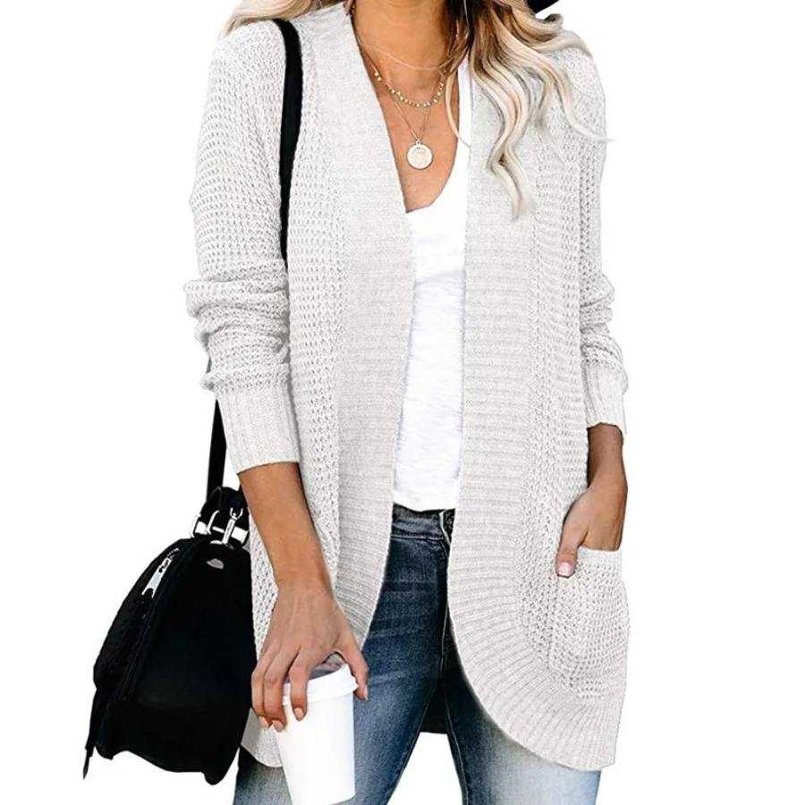 Heidi-Mode | Lange Westen Damen Offene Vorderseite Strickjacke mit Taschen