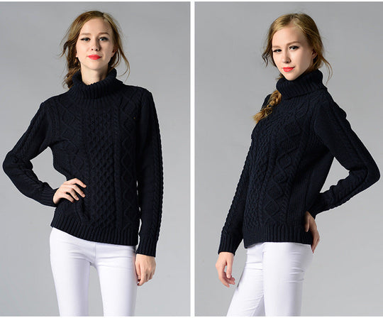 Heidi-Mode | Damen Rollkragenpullover mit langen Ärmeln und Kabelstrick