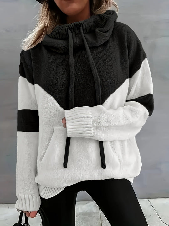 Heidi-Mode - Lässig Herbst Bunte Block Kordelzug Hoodie mit Tasche für Frauen