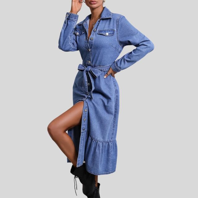 Denim-Midikleid mit Hemdschnitt