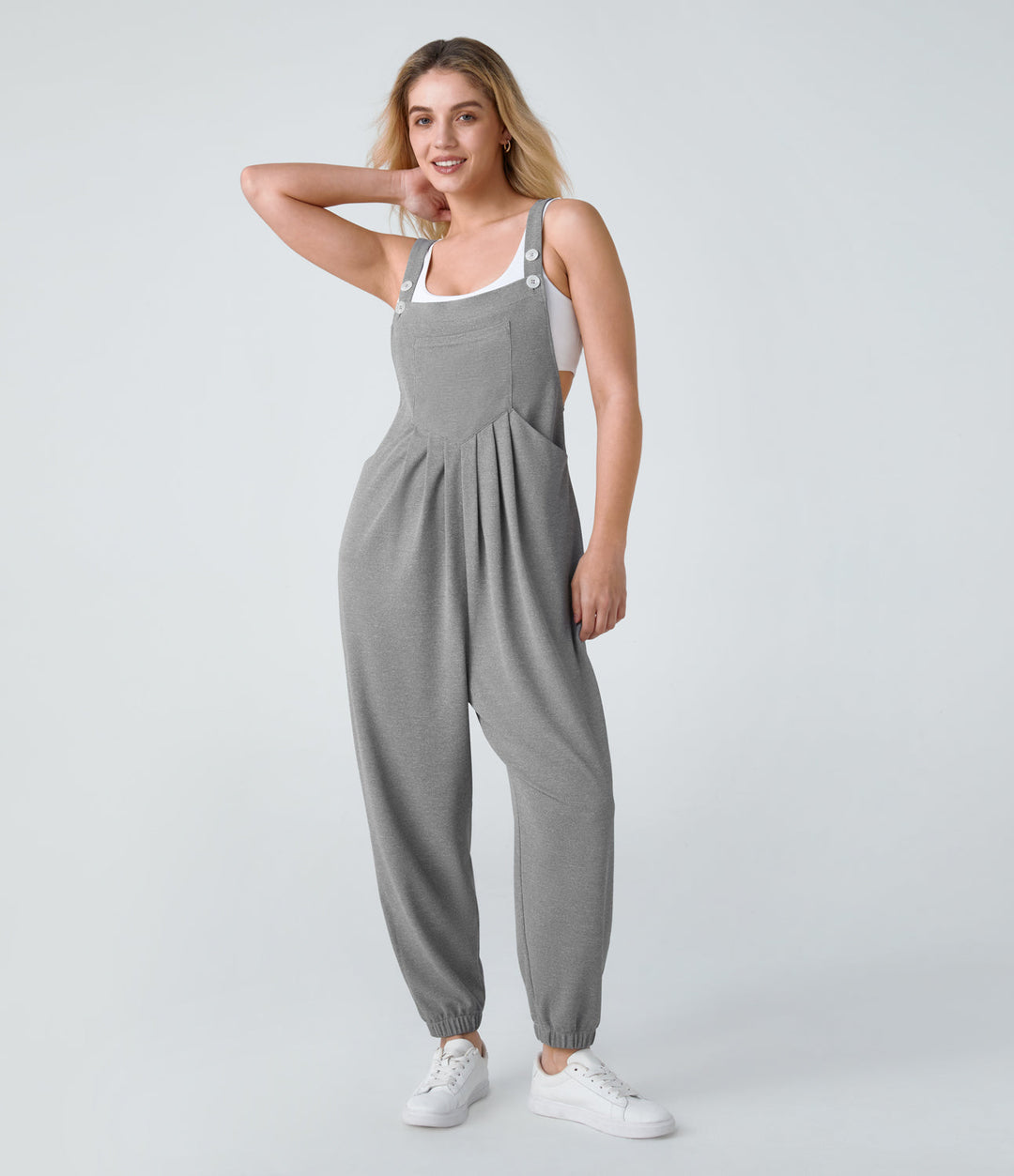 jumpsuit Mit Verstellbarem Gürtel Und Knöpfen, Mehreren Taschen Und Waffelmuster