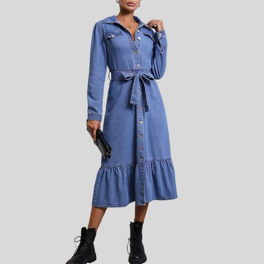 Denim-Midikleid mit Hemdschnitt