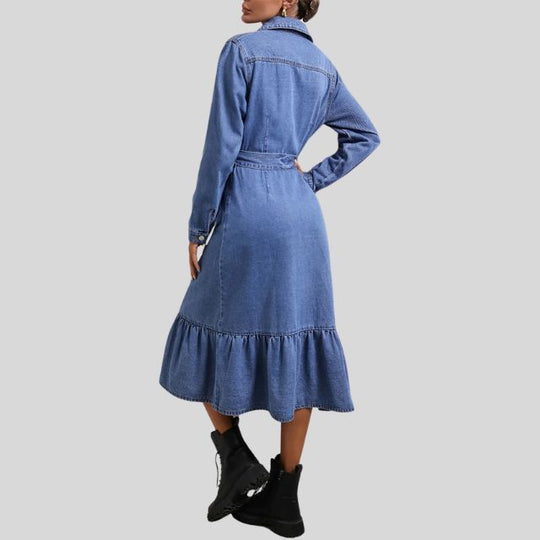 Denim-Midikleid mit Hemdschnitt