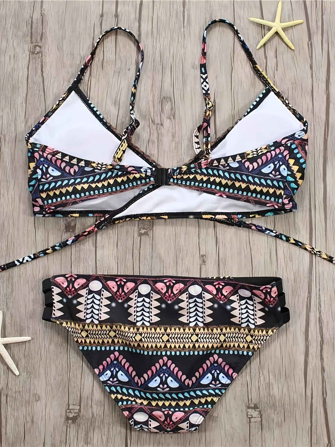 Heidi-Mode | Boho Bikini Set Zwei Teile mit Hoher Taille und Tribal-Muster, Ohne Träger