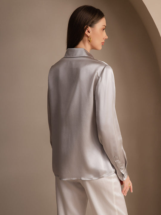 Heidi-Mode | Damen Klassische Seide Langarmshirt