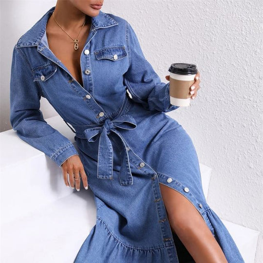 Denim-Midikleid mit Hemdschnitt