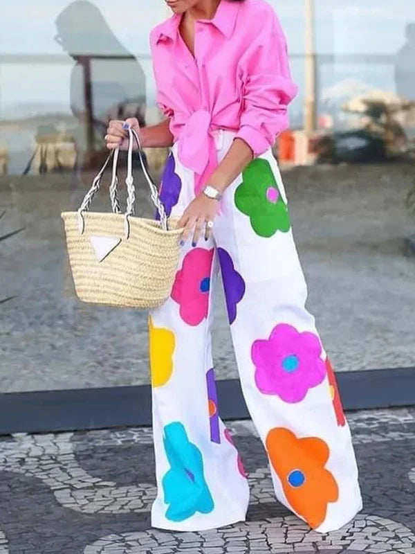 Heidi-Mode | Weite Bunte Blumenmuster Hose