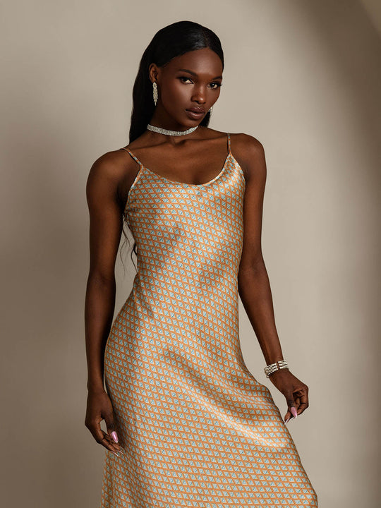 Heidi-Mode | Lange Seidenkleid mit Spaghetti-Träger