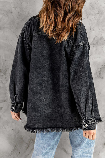 Heidi-Mode | Knöpfen Up Pocketed Raw Hem Denim Jacke
