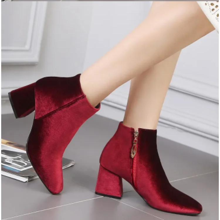 Heidi-Mode | Elegante Stiefeletten mit Quadratzehen und Hohem Absatz Damen Stiefeletten
