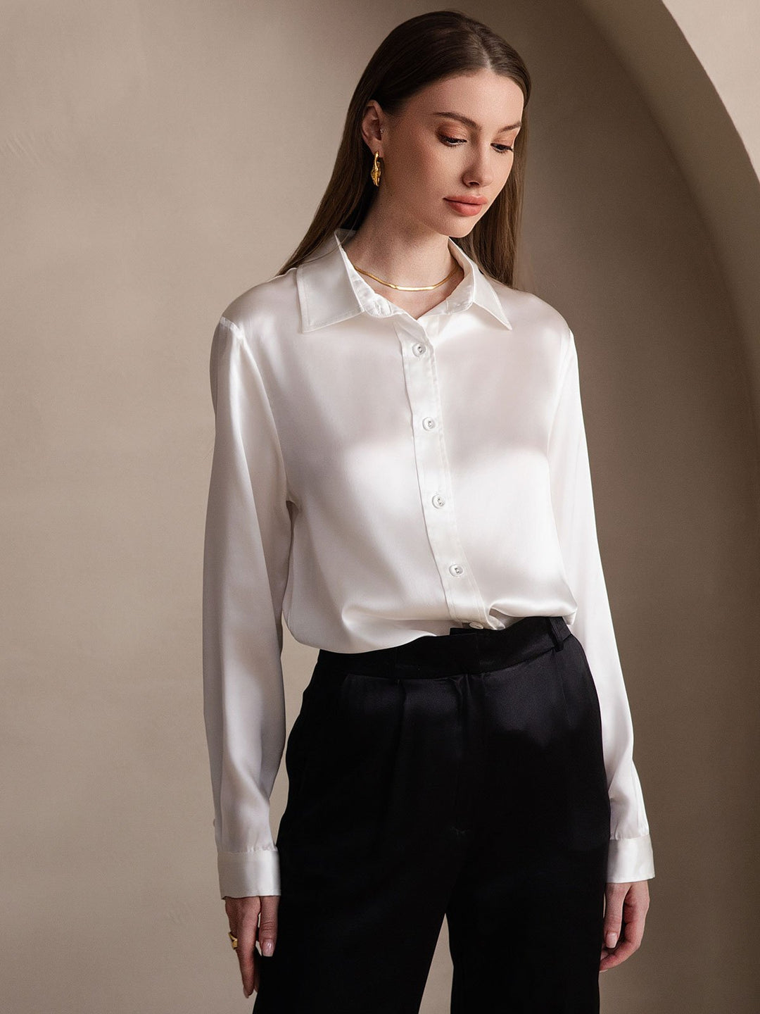 Heidi-Mode | Damen Mulberry Seide Elegant Langarmbluse