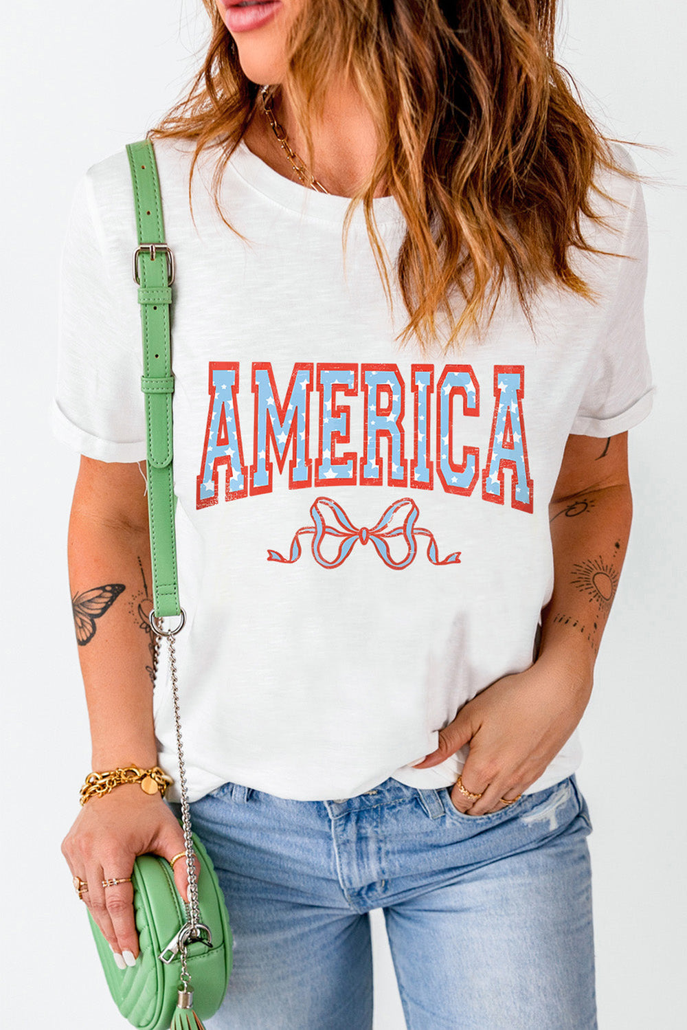 Heidi-Mode | AMERICA Rundhalsausschnitt Kurzarm-T-Shirt