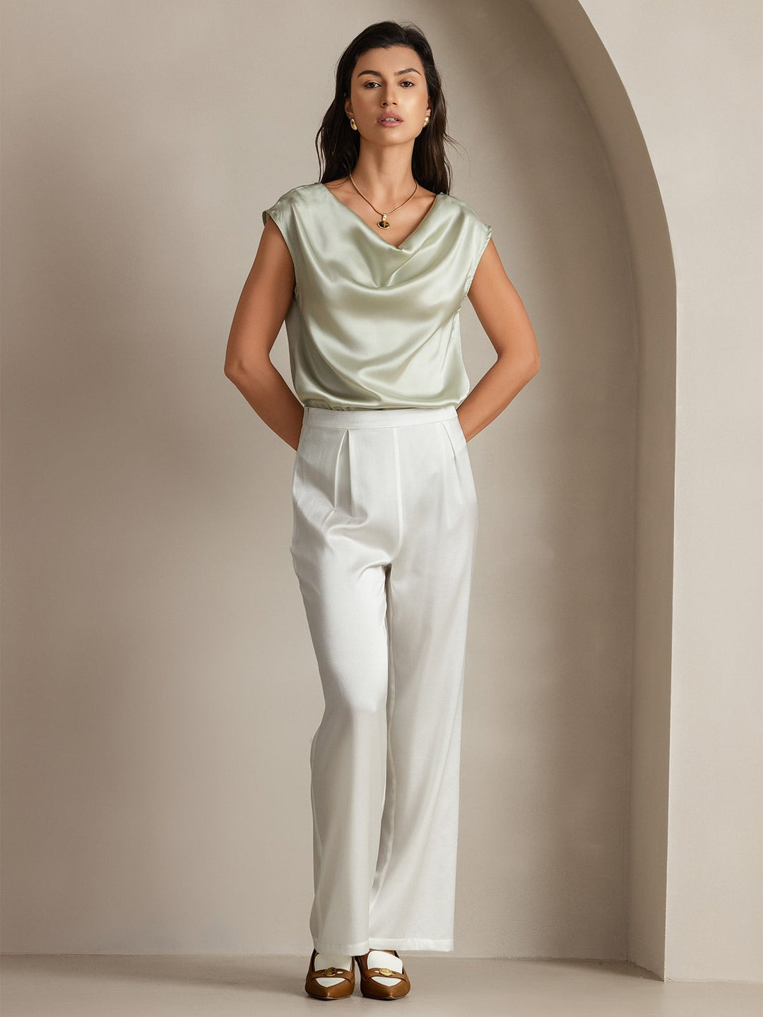 Heidi-Mode | Seiden Kappenärmel Halskragen Tanktop Bluse