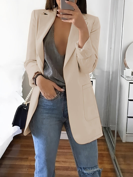 Heidi-Mode | Eleganter Business-Einfarbiger Lange Blazer mit Reversideal für alle Jahreszeiten