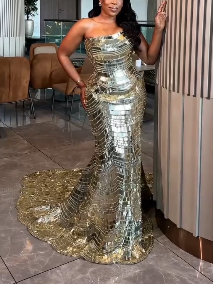 Heidi-Mode | Meerjungfrau Strapless Pailletten Lang Kleid