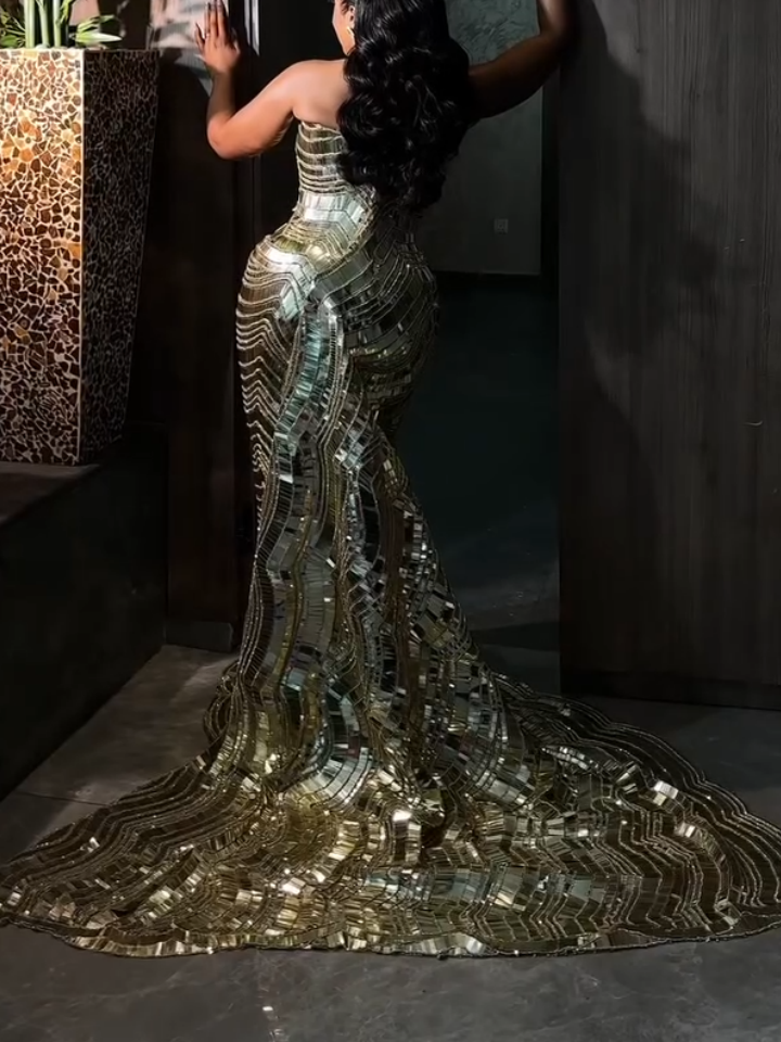 Heidi-Mode | Meerjungfrau Strapless Pailletten Lang Kleid