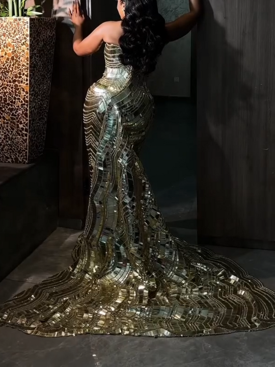 Heidi-Mode | Meerjungfrau Strapless Pailletten Lang Kleid