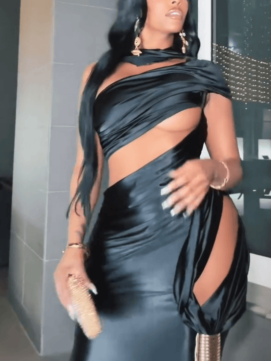 Heidi-Mode | Einzigartiges Ausschnitt Schwarzes Maxi Kleid