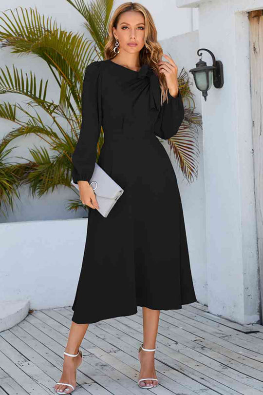 Heidi-Mode | Gedrehter Lange Ärmel Midi Kleid