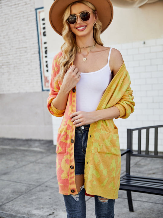 Heidi-Mode | Engel Flügel Leopard Knopfverschluss Longline Cardigan